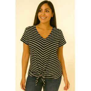 Jones New York Black and White Tie Front Short Sleeve Tee